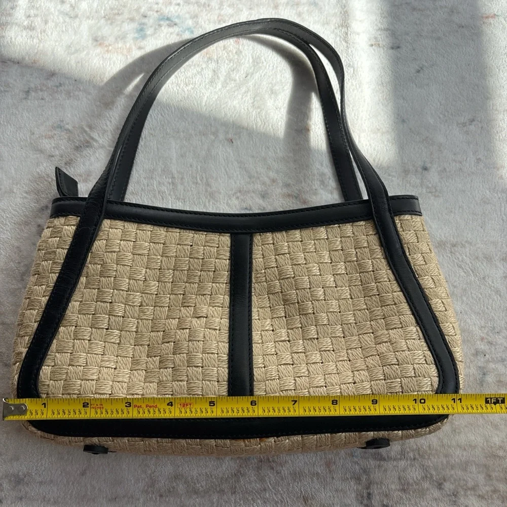 Antonio Melani Black Leather Straw Shoulder Bag - Picture 5 of 6